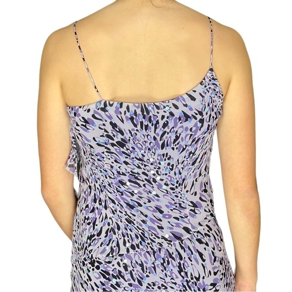 NICOLE MILLER 100% SILK ABSTRACT LEOPARD SEQUIN RUFFLE SPAGHETTI STRAP GOWN - Picture 14 of 17